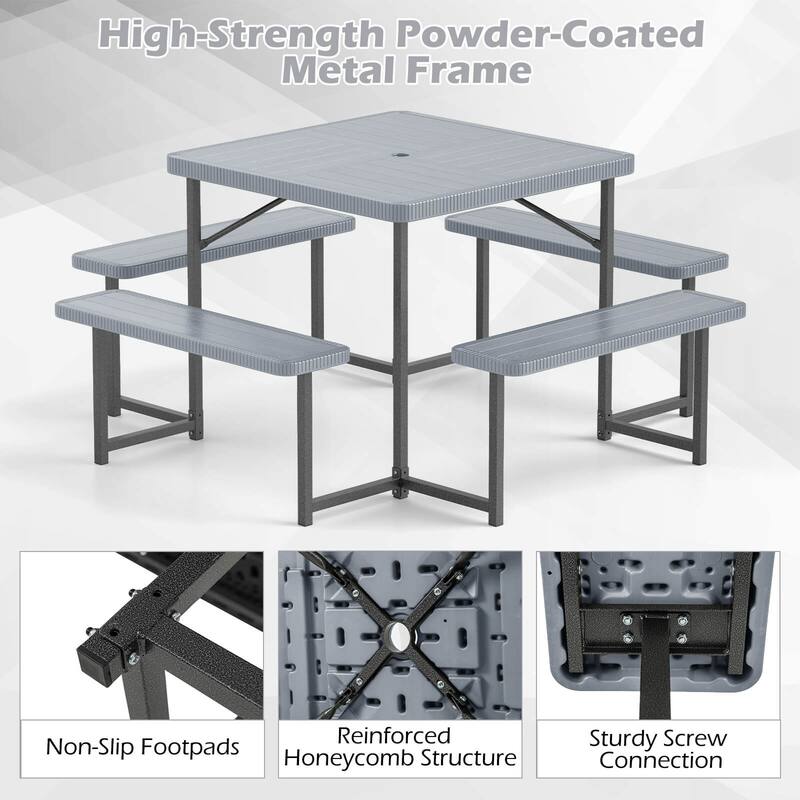 Costway Picnic Table Bench Set for 4-8 People with Umbrella Hole - See Details