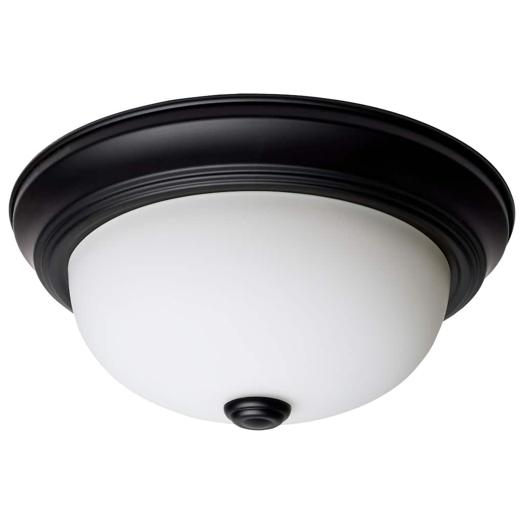 2 Light 11 Inch Flush Mount Matte Black Finish Opal Glass