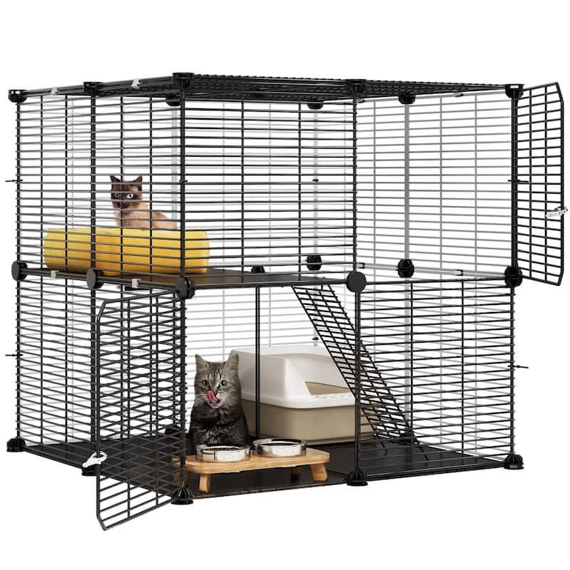 Moasis Reinforced 2-layer Metal Pet Cage with Doors, Ladder - 28"D Reinforced