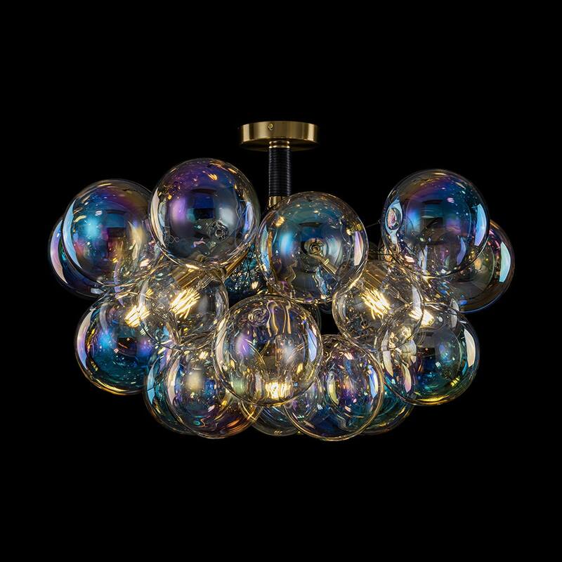 Modern Pearlescent Bubble Glass Semi Flush Mount Light 24.8 in Brass