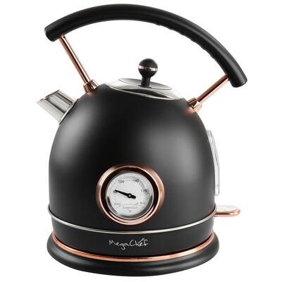 MegaChef 1.8L Half Circle Electric Tea Kettle with Thermostat in Black - 1.8 Liter
