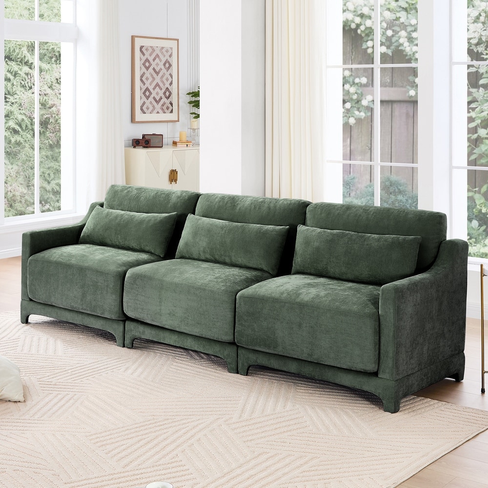 Chenille Upholstered Sofa with Lumbar Pillows
