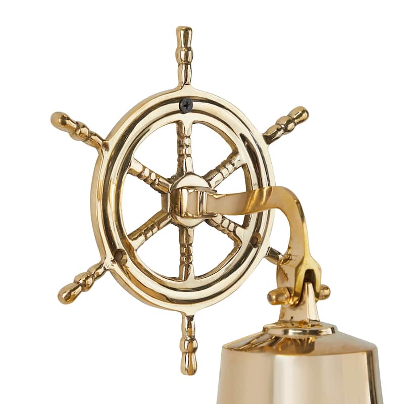 Brass Metal Indoor Outdoor Bell Wall Decor with Ship wheel Backing - Silver or Gold