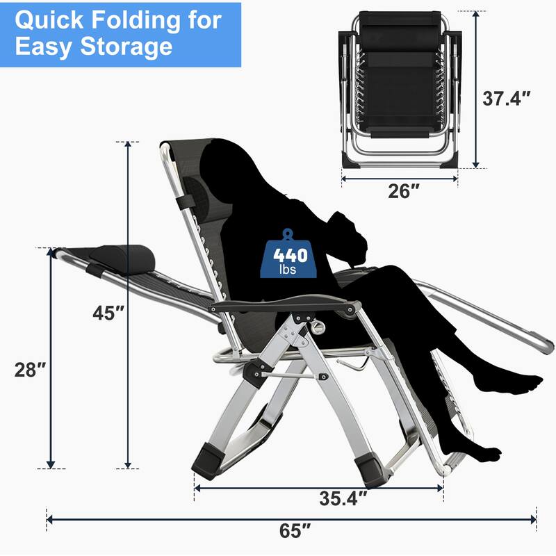 DoCred Folding Outdoor Zero Gravity Chair, with Cushion, Pillow, Blue