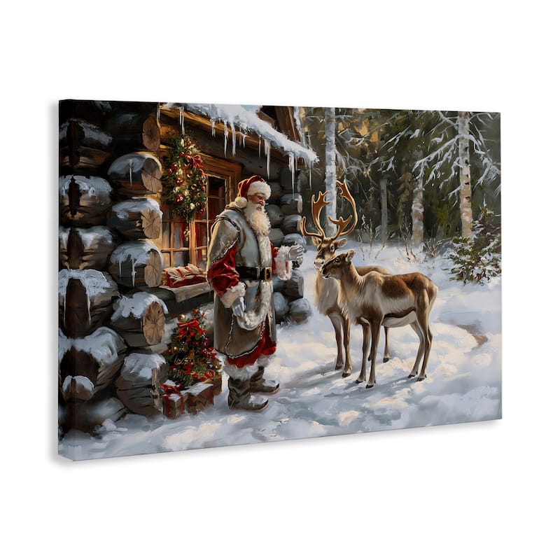 Stupell Santa's Cabin with Reindeer Canvas Wall Art Design By Imagine It Images