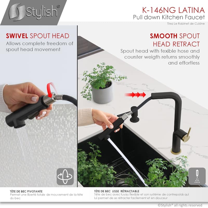 STYLISH Kitchen Sink Faucet Single Handle Pull Down Dual Mode in Stainless Steel