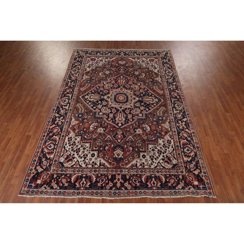 Geometric Bakhtiari Vintage Persian Rug Hand-Knotted Wool Carpet - 7'0" x 10'1"