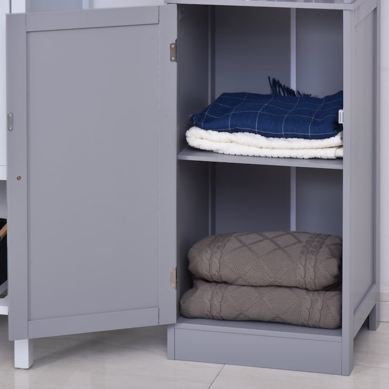 kleankin Freestanding Bathroom Tall Storage Cabinet Organizer Tower with Open Shelves & Compact Design
