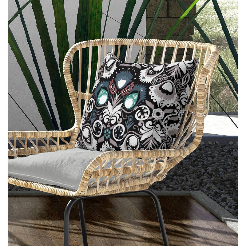 Whimsical Cat Eye Indoor/Outdoor Reversible Throw Pillow White and Black