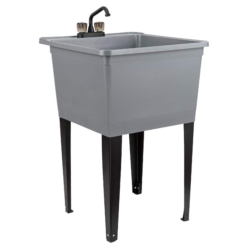 TEHILA 21-Gallon Utility Sink 22.88 in. W with 2-Knob Faucet - Grey