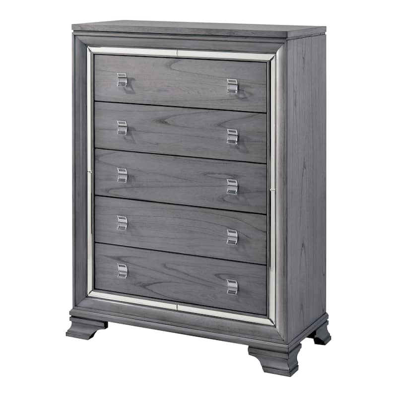 Taia Contemporary Grey Solid Wood 5-Drawer Chest by Furniture of America - Light Grey