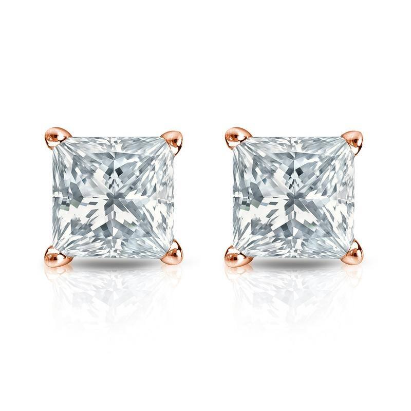 Auriya 14-karat Gold Lab Grown 1.25 carat TDW Princess Diamond Stud Earrings 4-Prong Basket Screw-back