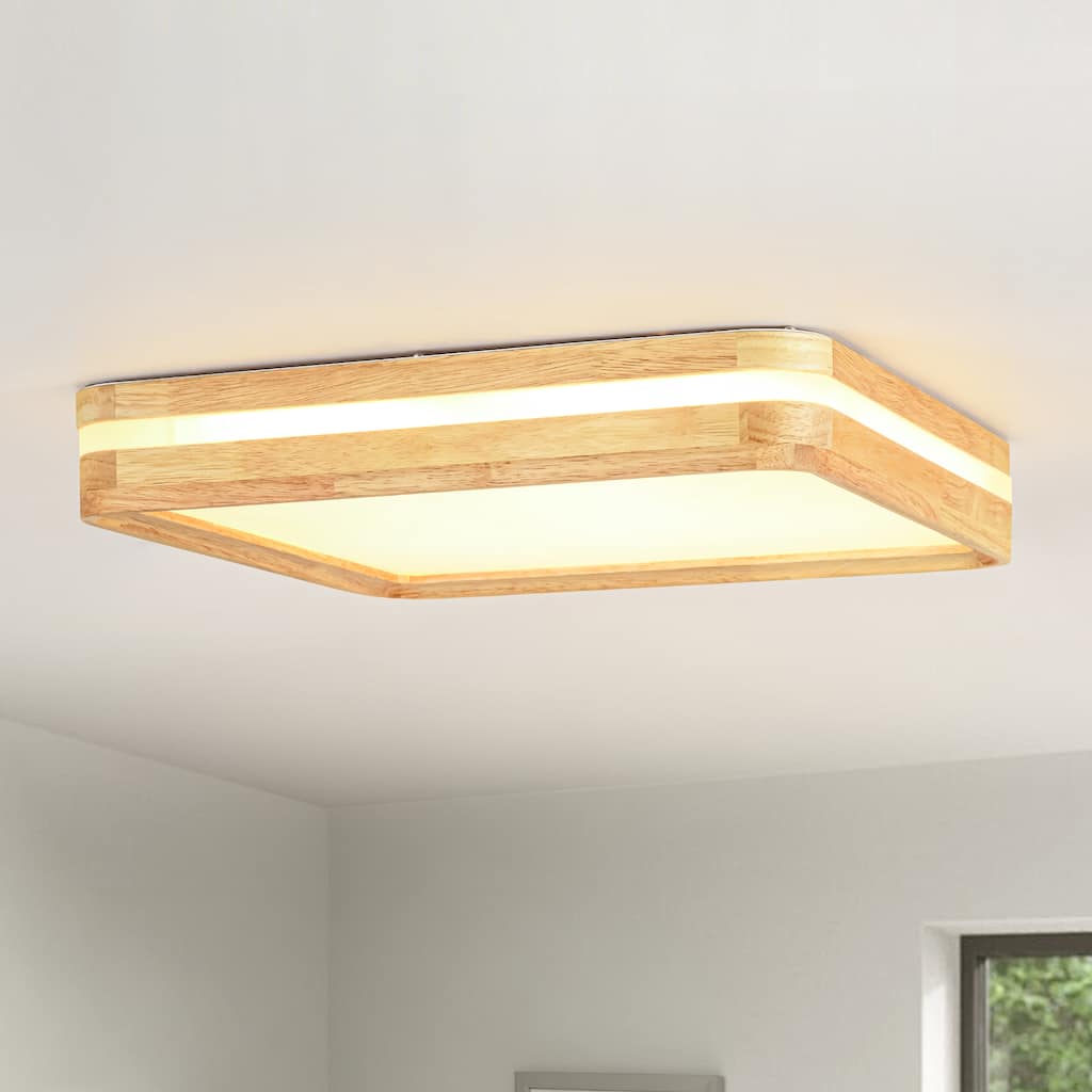 Rennnsan 15.75" Farmhouse Square Wood LED Flush Mount Ceiling Light for Entryway & Hallway