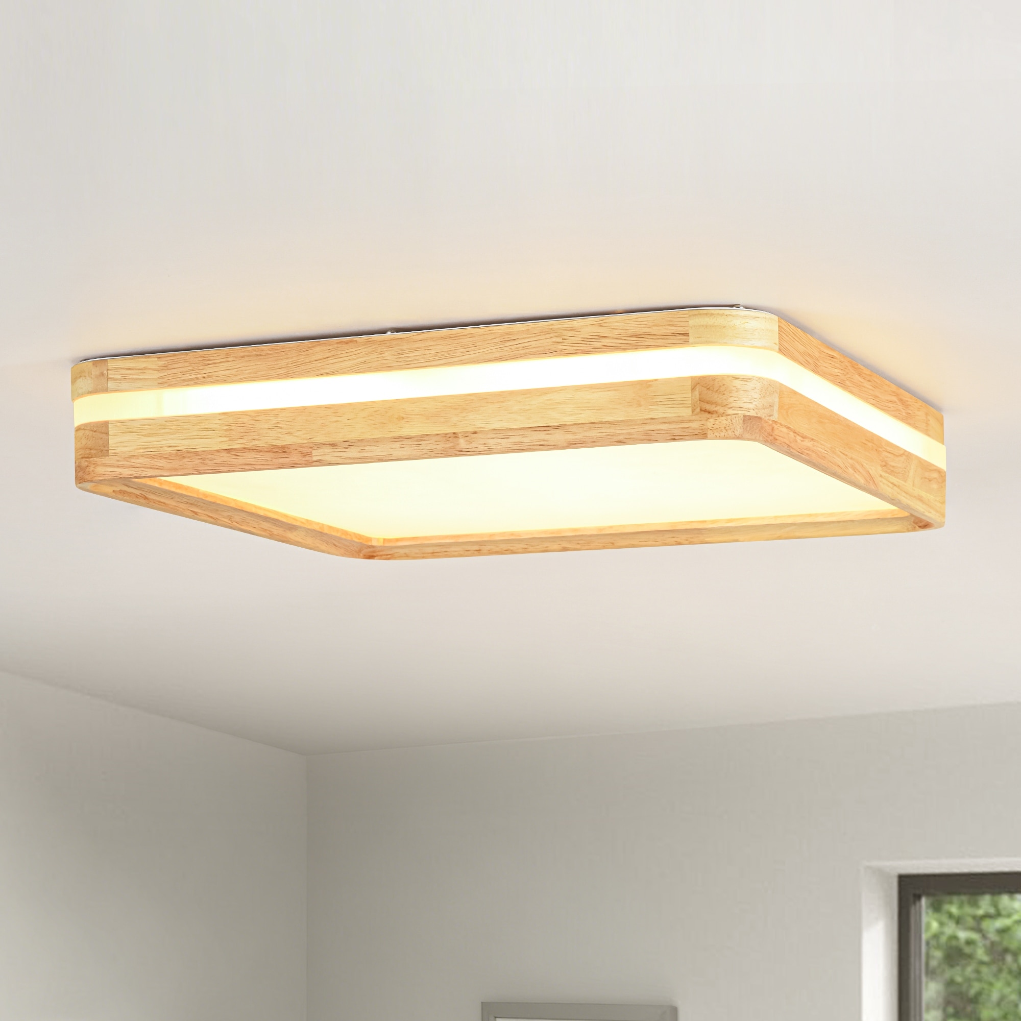 Rennnsan 15.75" Farmhouse Square Wood LED Flush Mount Ceiling Light for Entryway & Hallway