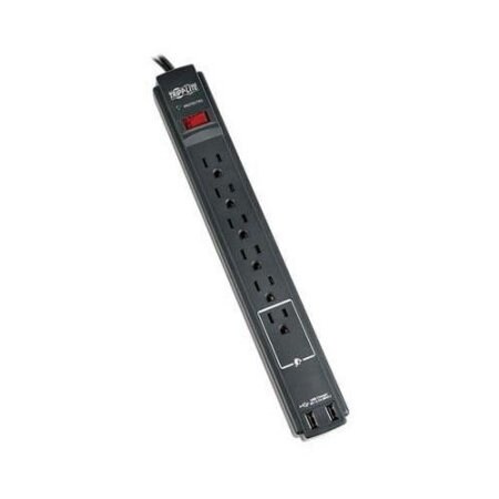 Tripp Lite - Surge Protector Power Strip 6 Outlet 2 Usb Ports 6 Feet Cord Black