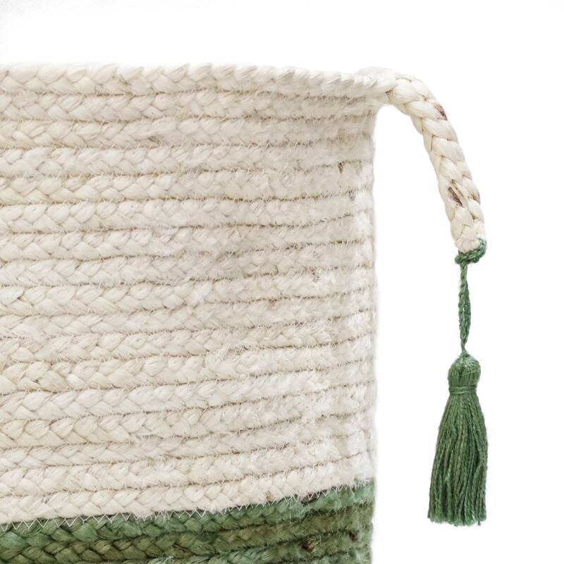Sevita Two-Tone Off-White Jute Decorative Storage Basket with Handles