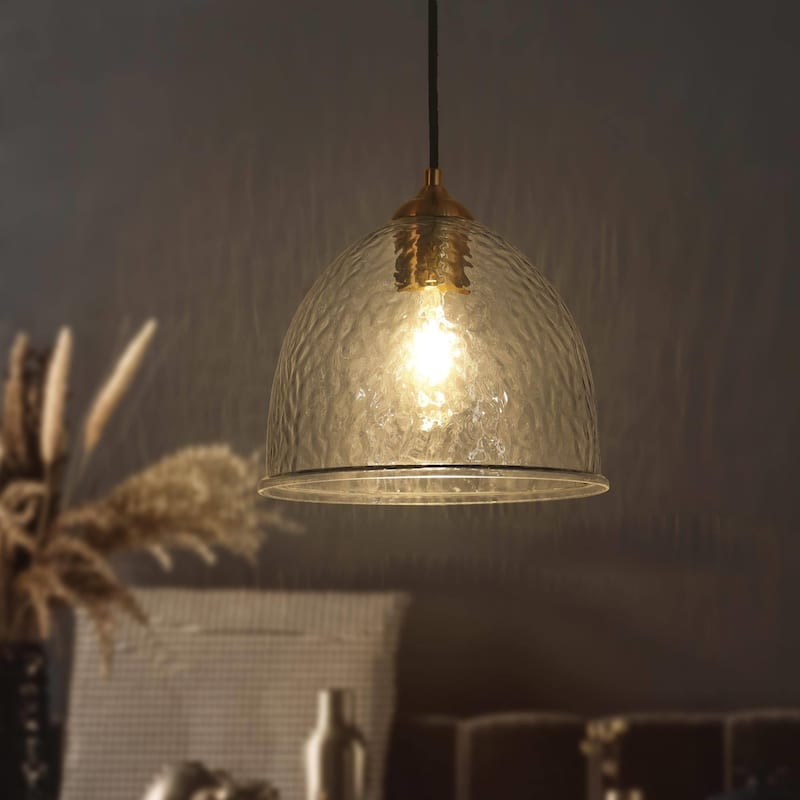 Marsie Modern Hammered Glass Pendant Light Contemporary Art Kitchen Island Ceiling Lamp - Dome