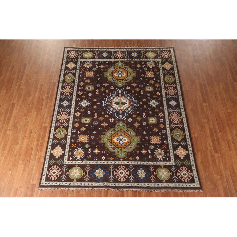 Geometric Kazak Oriental Area Rug Handmade Wool Carpet - 8'0" x 9'11"
