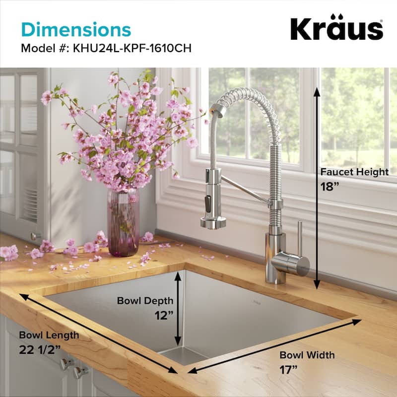 Kraus Pax 24" Undermount Single Basin Stainless Steel Kitchen Sink