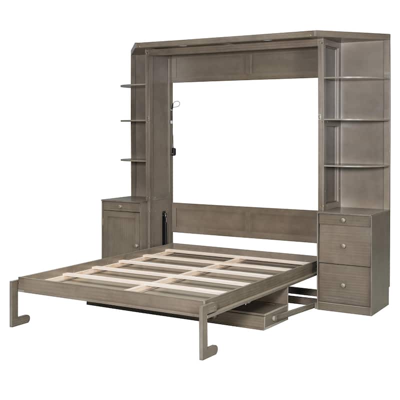 Queen Murphy Bed Wall Bed with Integrated Desk Cabinets Shelves