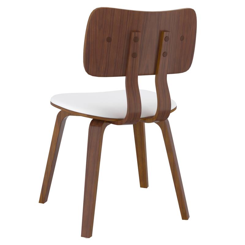 Mid-Century Modern Faux Leather and Wood Dining Chair Set of 4 - White and Walnut