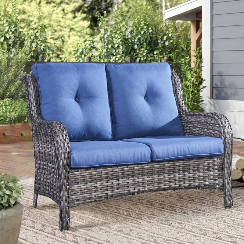 Outdoor Loveseat Sofa 2-Seat Sofa Grey-Blue - Grey