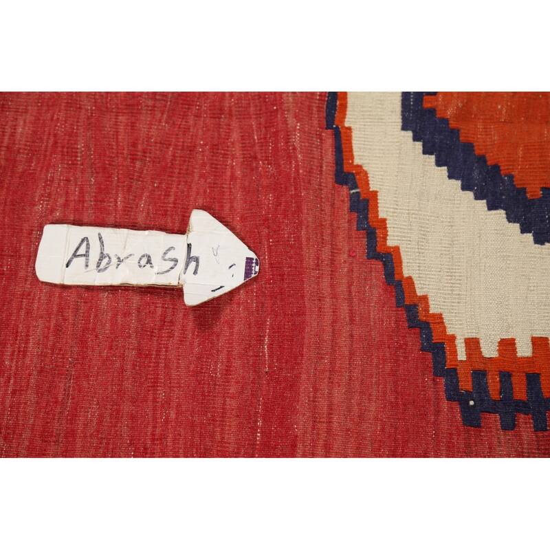 Red Kilim Qashqai Persian Vintage Area Rug Handmade Wool Carpet - 4'3"x 5'6"