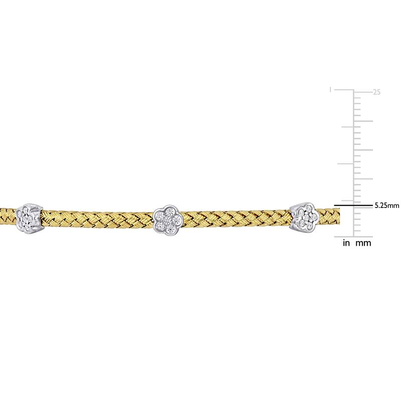 Miadora 1/2ct TGW Cubic Zirconia Weave Design Open Station Bracelet in Two-Tone Sterling Silver - 7.5 in