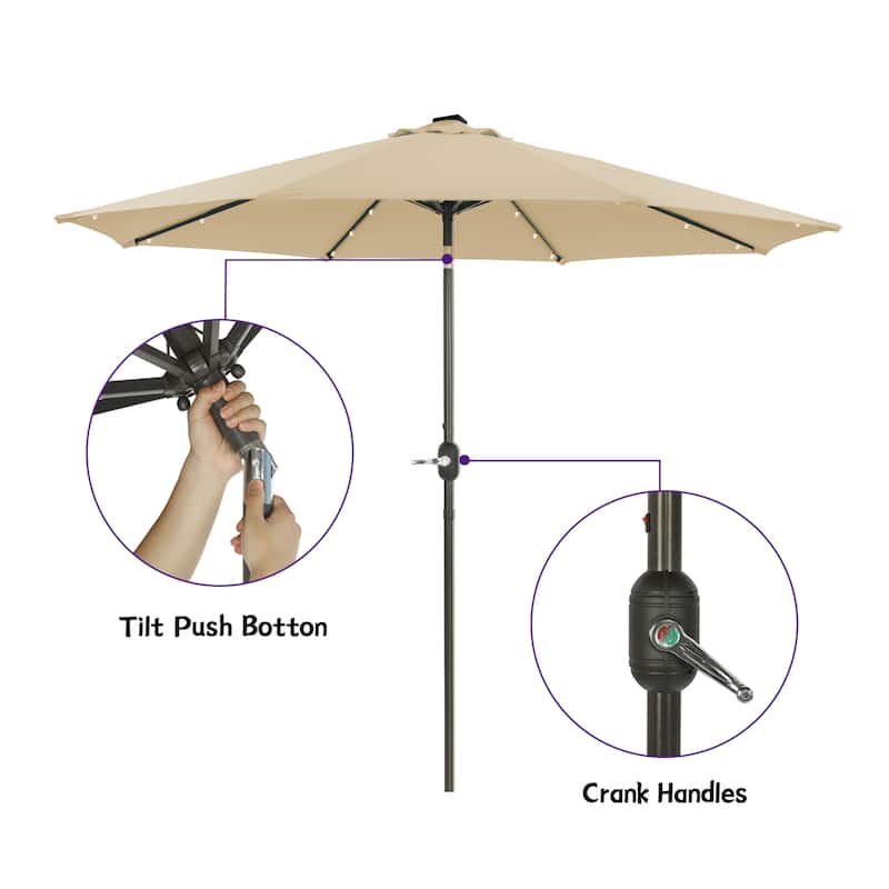 9Ft Patio Market Umbrella with 32 LED Round Solar