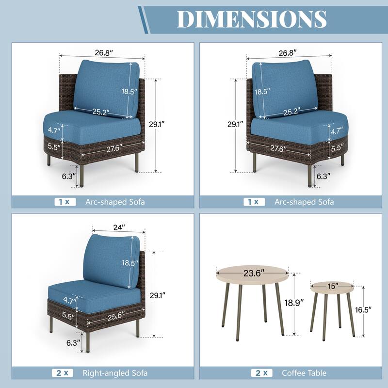 MAISON ARTS 8-Piece Outdoor Sectional Sofa Set Wicker Conversation Set with Thick Cushion and 2 Round Table