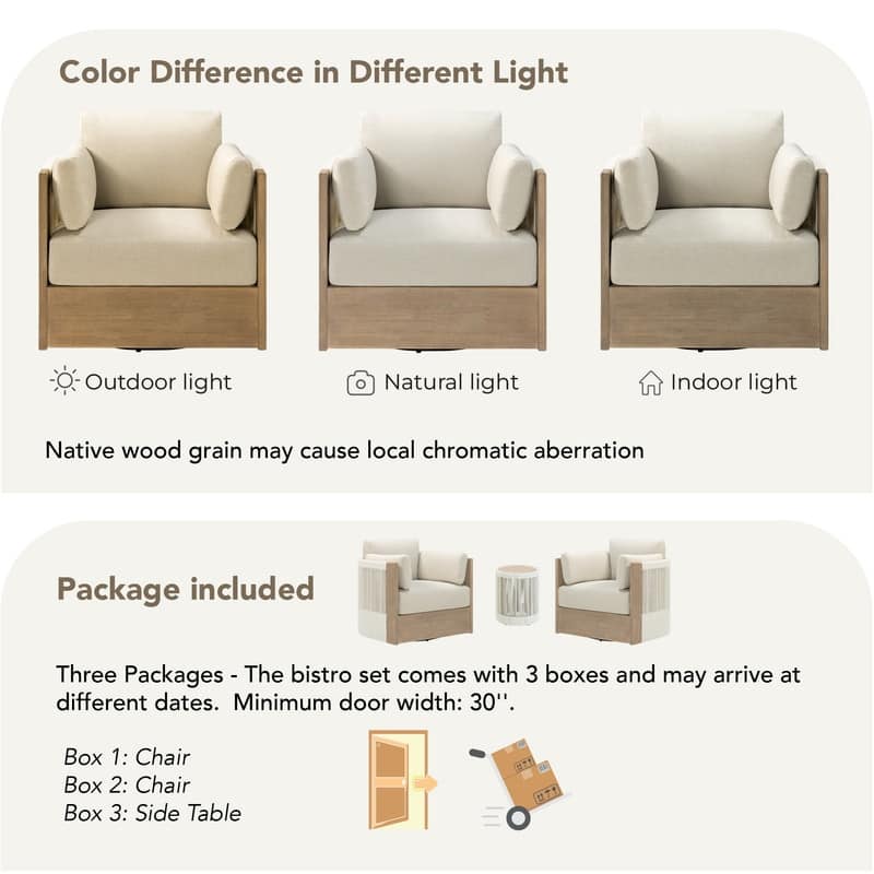 Khloe 3-Piece Outdoor Wood Patio Furniture Conversation Sets