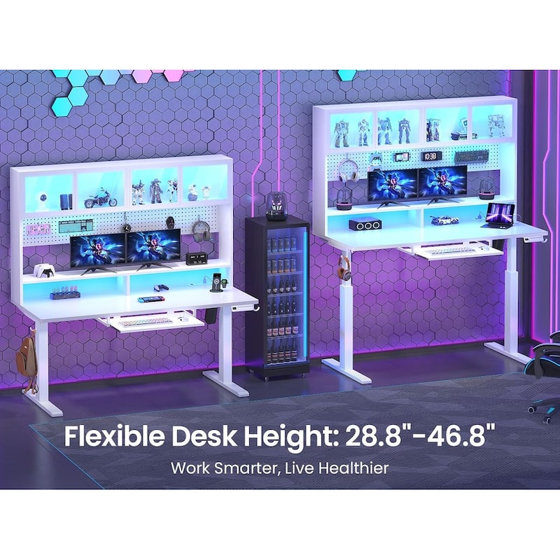 Electric Standing Desk Storage Height Adjustable Gaming Desk Hutch Pegboard