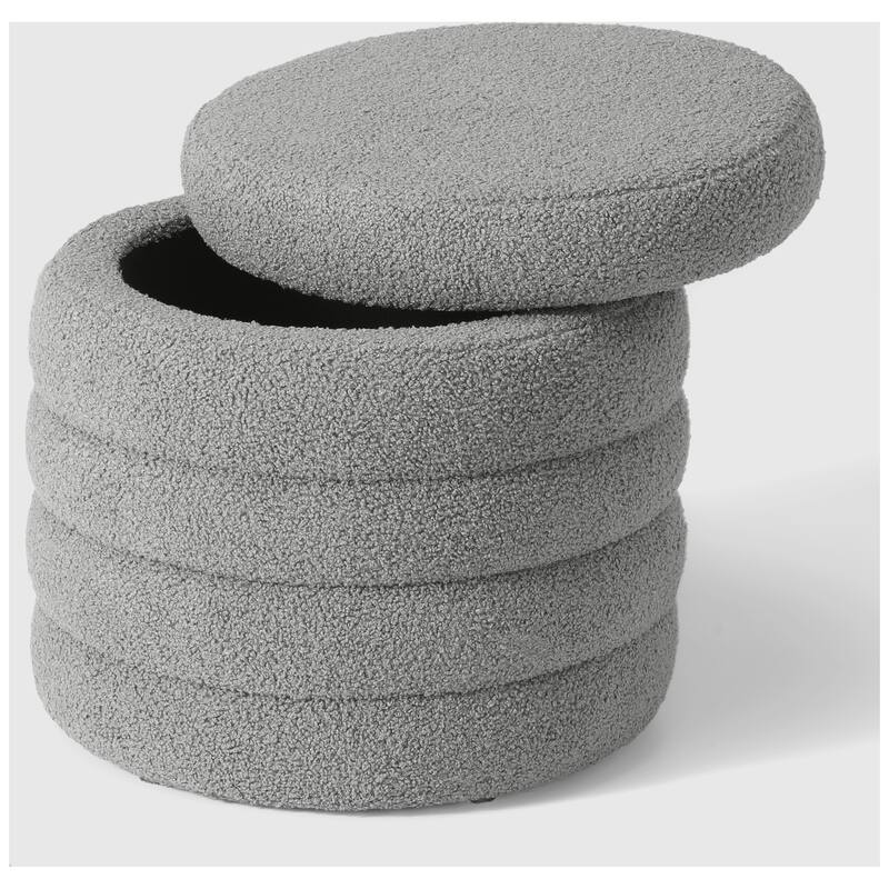 Bayville 16" Tall Sherpa Round Ottoman With Storage