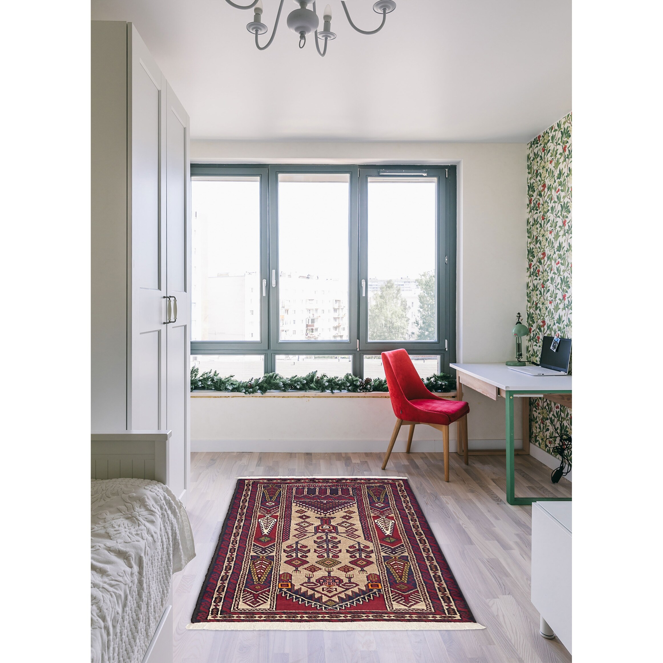 ECARPETGALLERY Hand-knotted Baluch Tan Wool Rug - 3'4 x 5'9 - Bed