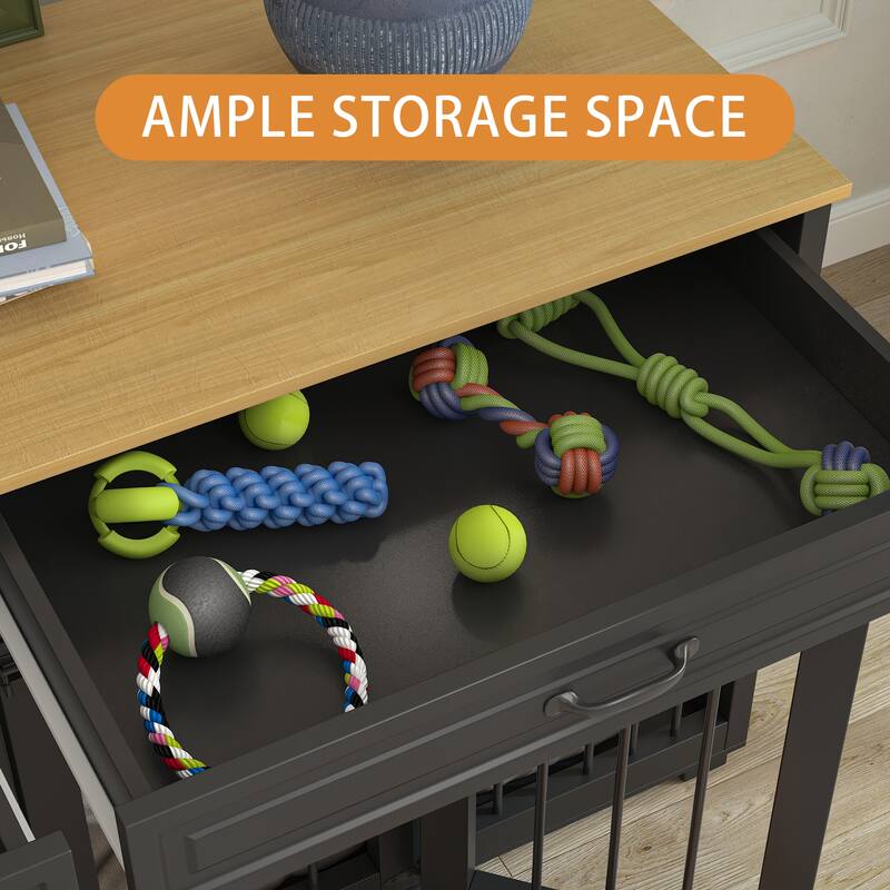 Furniture Style Dog Crate, 64.5 Inch Wooden Large Dog Kennel