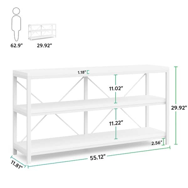dimension image slide 2 of 3, Rustic Console Sofa Table, 3 Tiers Industrial Narrow Long Sofa Table