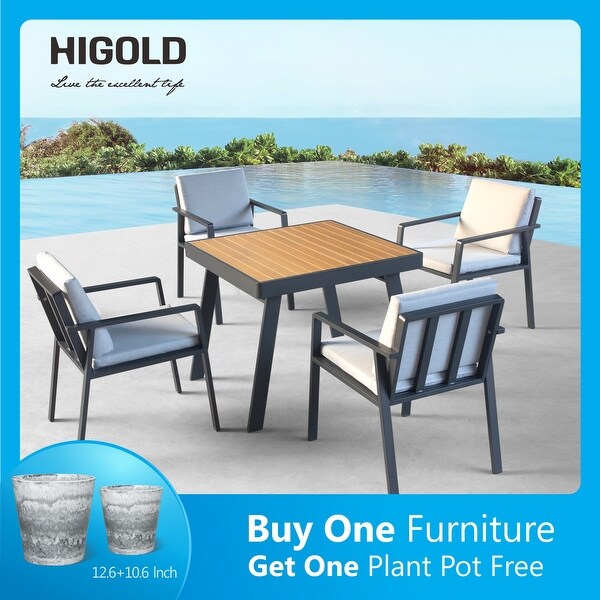 Higold 6801 Nofi Outdoor Furniture, 5 Pieces Patio Dining Set, Matte Charcoal Aluminum Frame, Imitated Teak Aluminum Tabletop. Opens flyout.