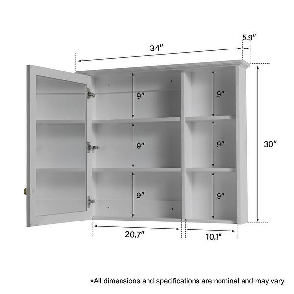 dimension image slide 9 of 12, Modern Surface Mount Solid Wood Framed Medicine Cabinet With Mirror and Shelves