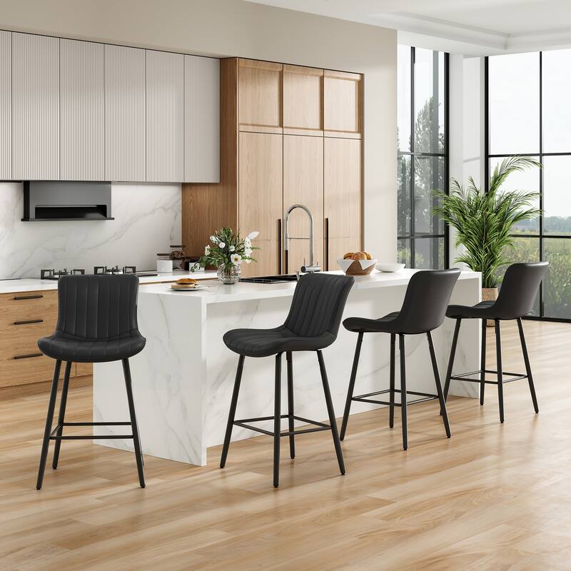 Set of 2 Mid Century Modern Faux Leather Counter Height Bar Stools