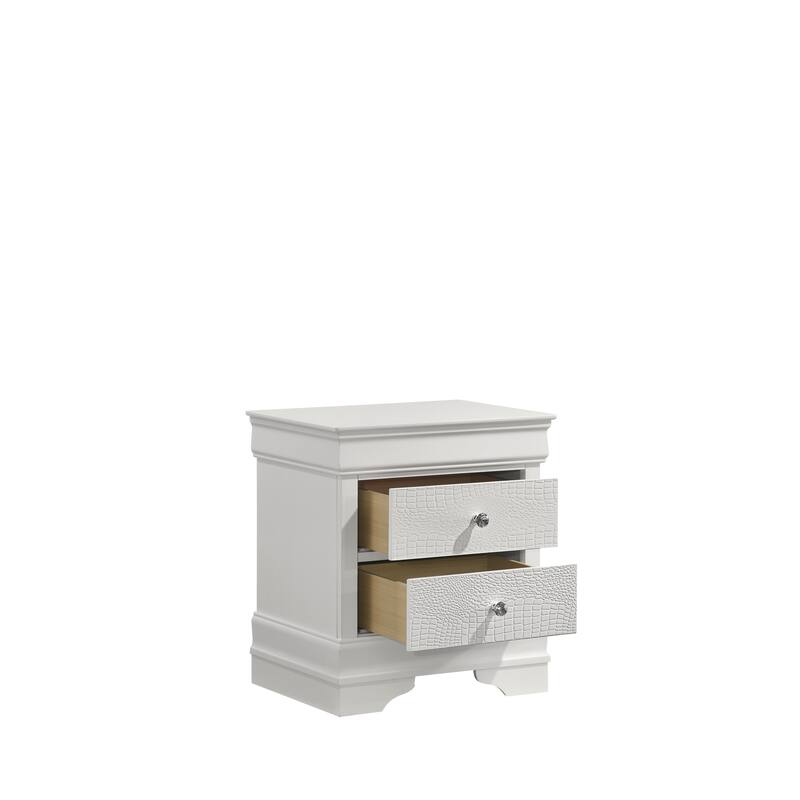 Modern White 2-Drawer Nightstand with Crystal Knobs, Versatile Bedside Storage