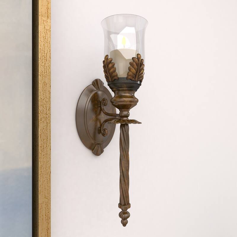 Brown Glass Single Candle Wall Sconce - 5 x 7 x 18