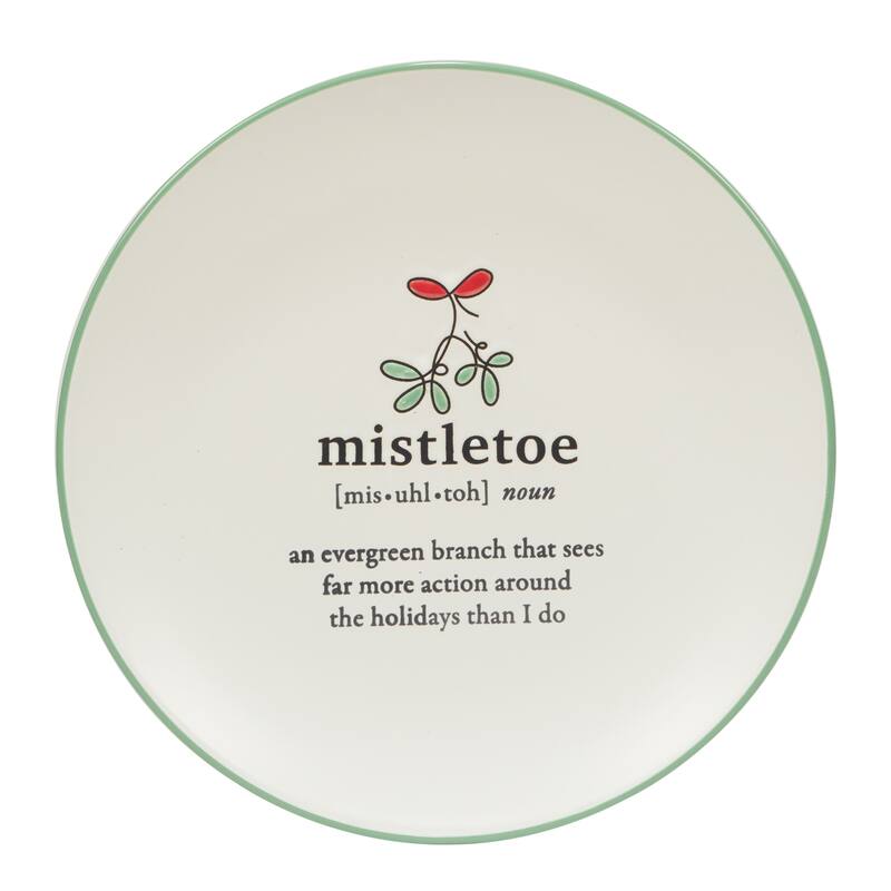 Certified International Christmas Fun Green Sayings 8.5" Dessert Plates, Set of 6 Assorted Designs - 8.5-inch