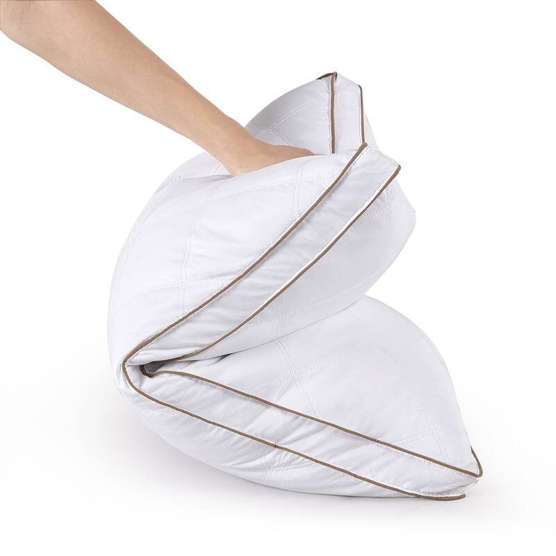 The Beyond Bed™ Set of 2 Goose Feather Down Gusseted Bed Pillow with Breathable Cotton Cover - White