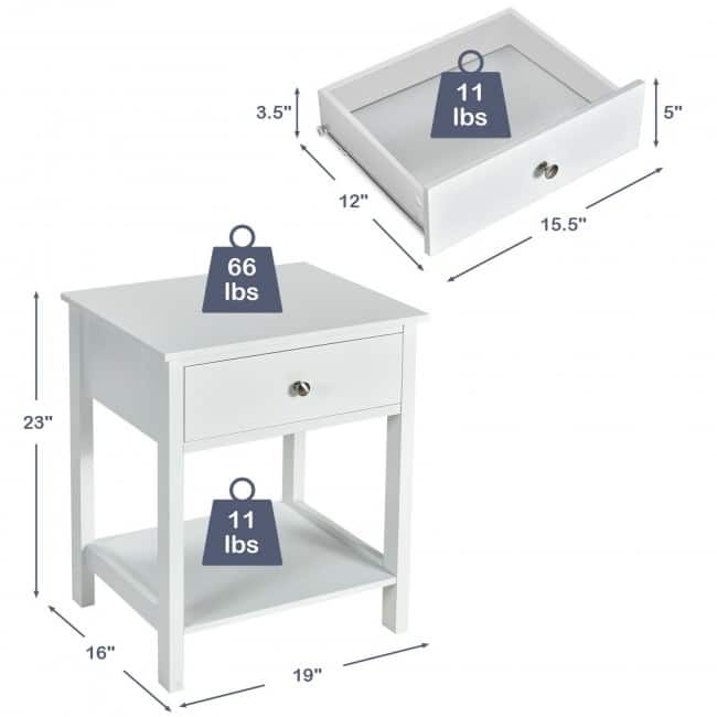 Wooden Storage Shelf for Bedroom and Living Room with Drawer - 19" x 16" x 23" (L x W x H)