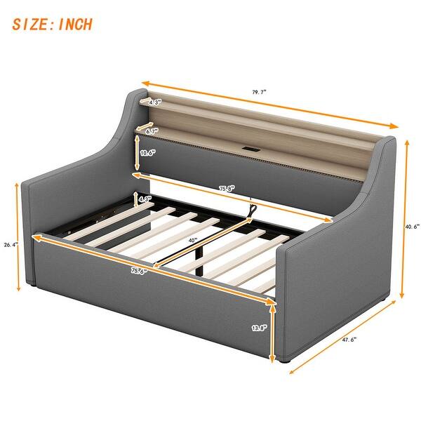 Twin Size Daybed with Storage Drawers, Upholstered Daybed with Charging Station and LED Lights, Gray(Old Item W1580S00034)