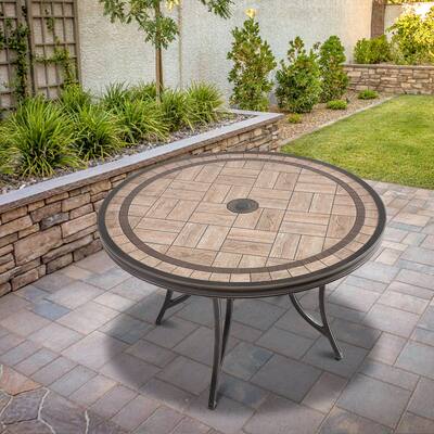 48-In Patio Round Tile-Top Dining Table with Umbrella Hole