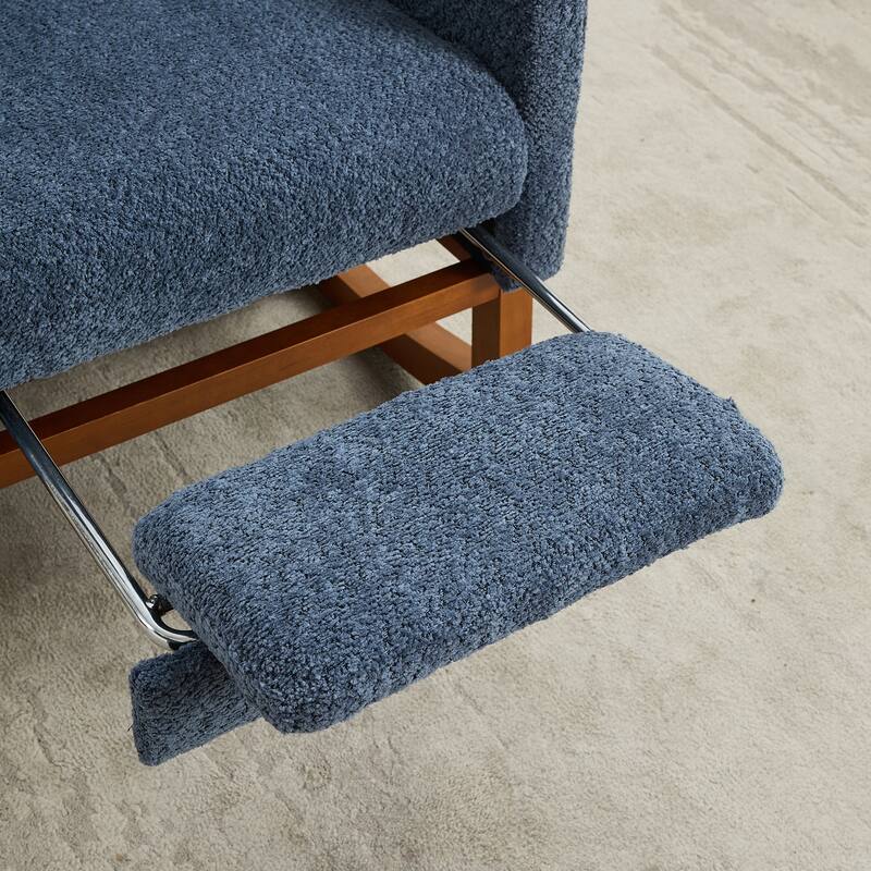 Boucle Fabric Rocking Chair with Retractable Footrest and Side Pocket
