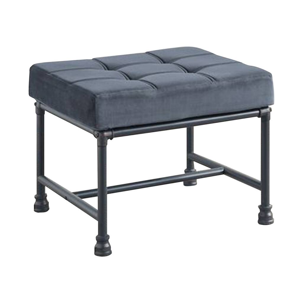 Ottoman with Tufted Velvet Seat and Metal Frame, Gray
