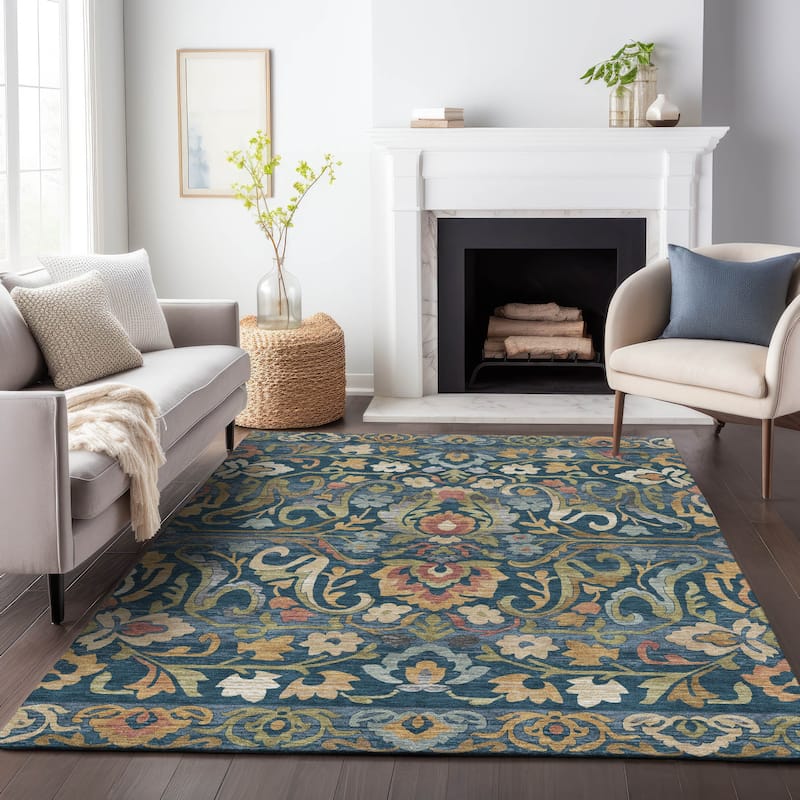 Machine Washable Indoor/Outdoor Floral Watercolor Chantille Rug