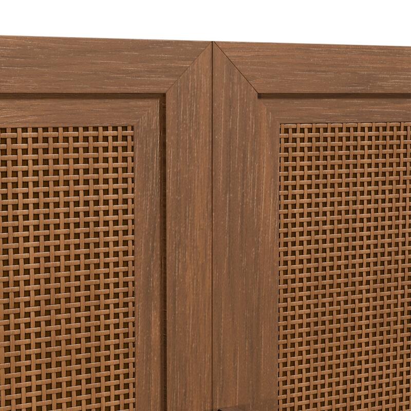 3-Set Rattan Door Sideboard Buffet Storage Cabinets with Adjustable Shelves - 93"Lx36"H